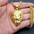 Hip Hop Iced Out Lion King Kings Landing Gold Rhinestone Crystal Stainless Steel Pendant Chain