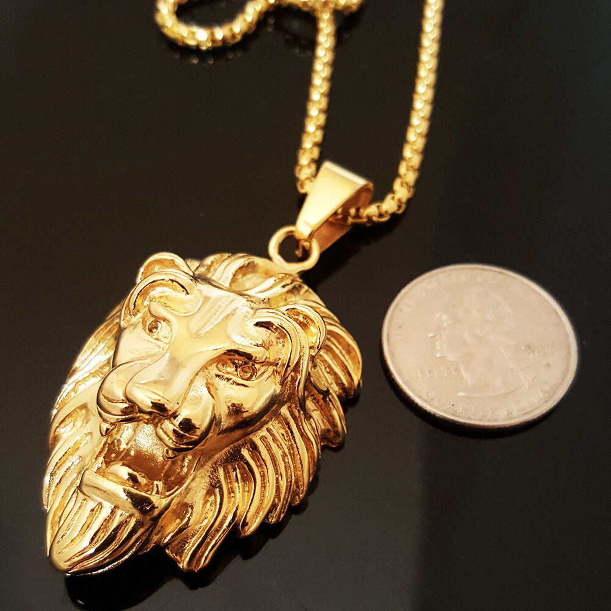 Hip Hop Iced Out Lion King Kings Landing Gold Rhinestone Crystal Stainless Steel Pendant Chain
