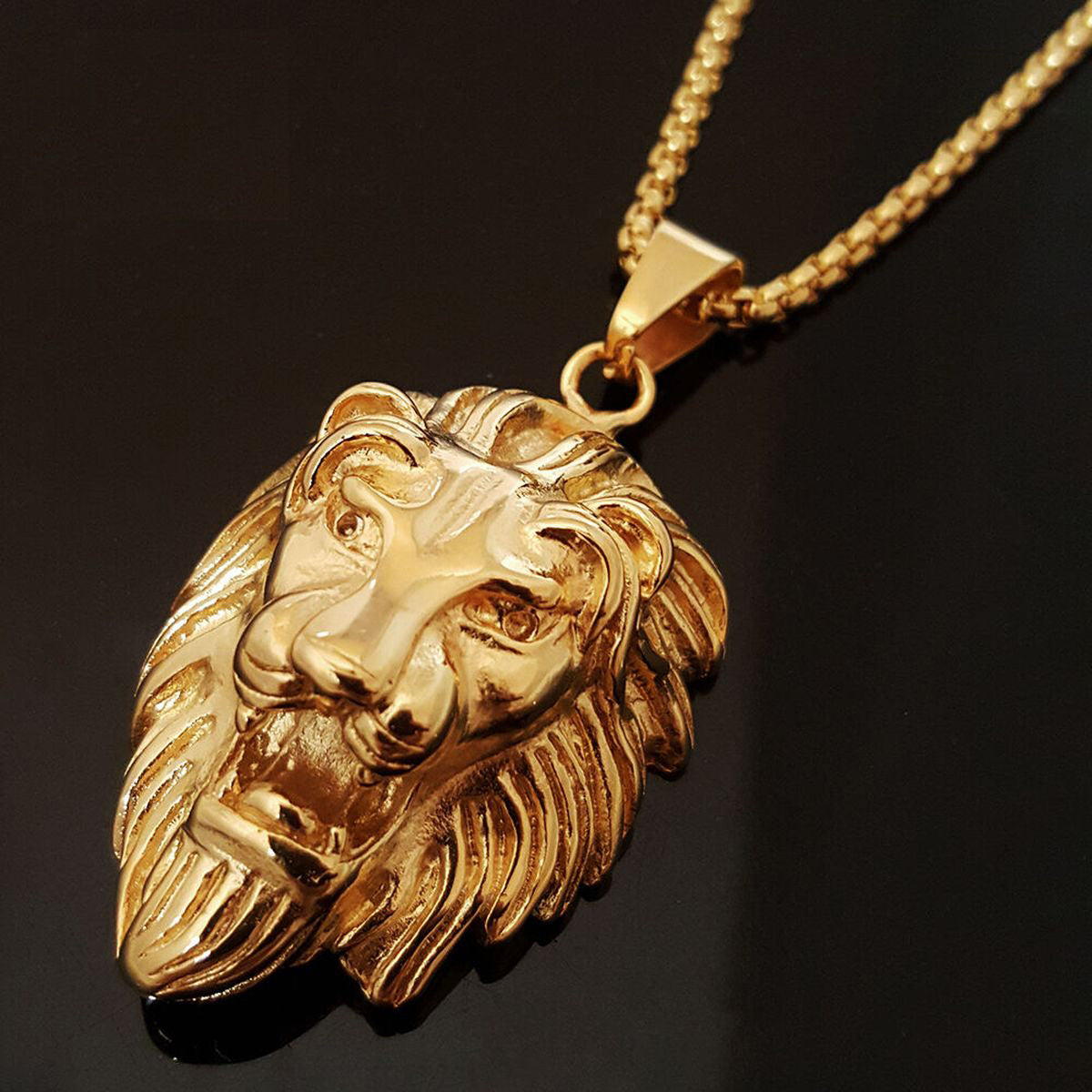 Hip Hop Iced Out Lion King Kings Landing Gold Rhinestone Crystal Stainless Steel Pendant Chain Main image