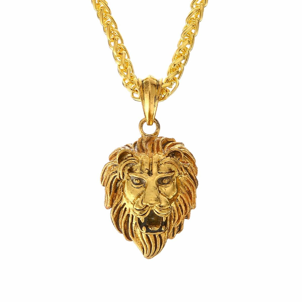 Hip Hop Iced Out Lion King Kings Landing Gold Rhinestone Crystal Stainless Steel Pendant Chain