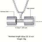 Barbell Dumbell Macho Large Heavy Silver Stainless Steel Pendant Chain