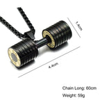 Barbell Dumbell Macho Large Heavy Black Stainless Steel Pendant Chain