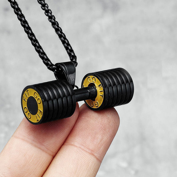 Barbell Dumbell Macho Large Heavy Black Stainless Steel Pendant Chain Secondary image