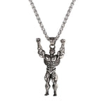 Gym Fitness Body Builder Wrestler Silver Stainless Steel Pendant Chain