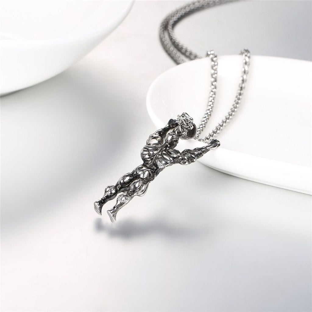 Gym Fitness Body Builder Wrestler Silver Stainless Steel Pendant Chain