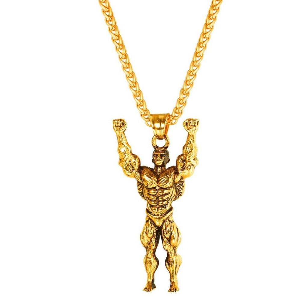 Gym Fitness Body Builder Wrestler Gold Stainless Steel Pendant Chain