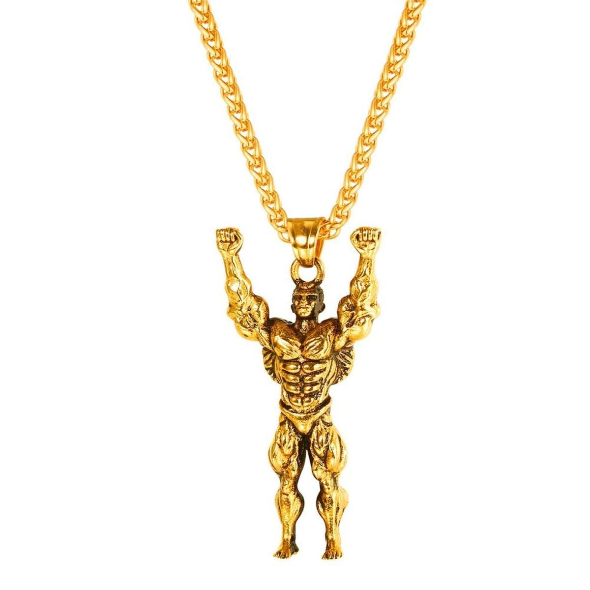 Gym Fitness Body Builder Wrestler Gold Stainless Steel Pendant Chain