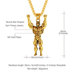 Gym Fitness Body Builder Wrestler Gold Stainless Steel Pendant Chain