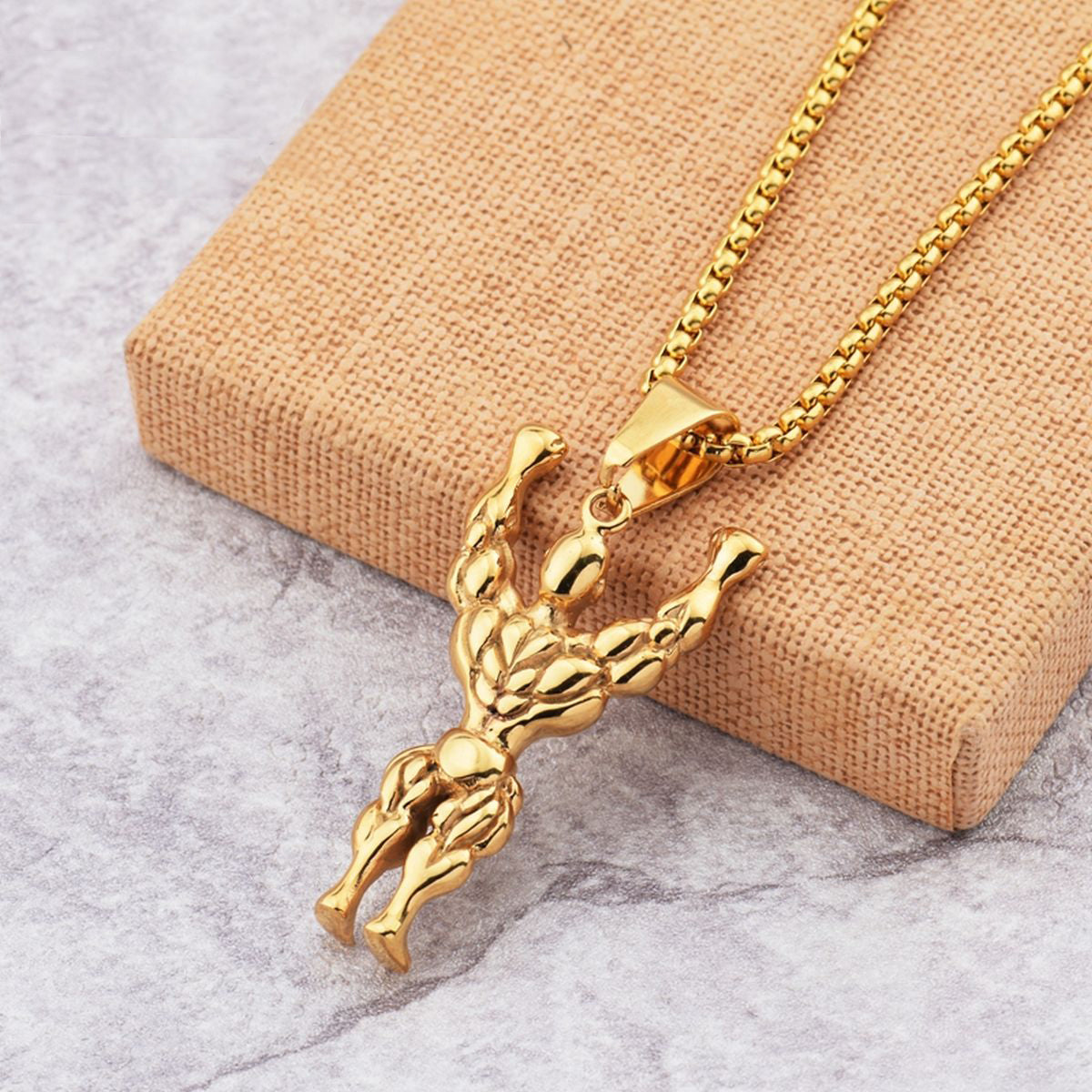 Gym Fitness Body Builder Wrestler Gold Stainless Steel Pendant Chain Main image
