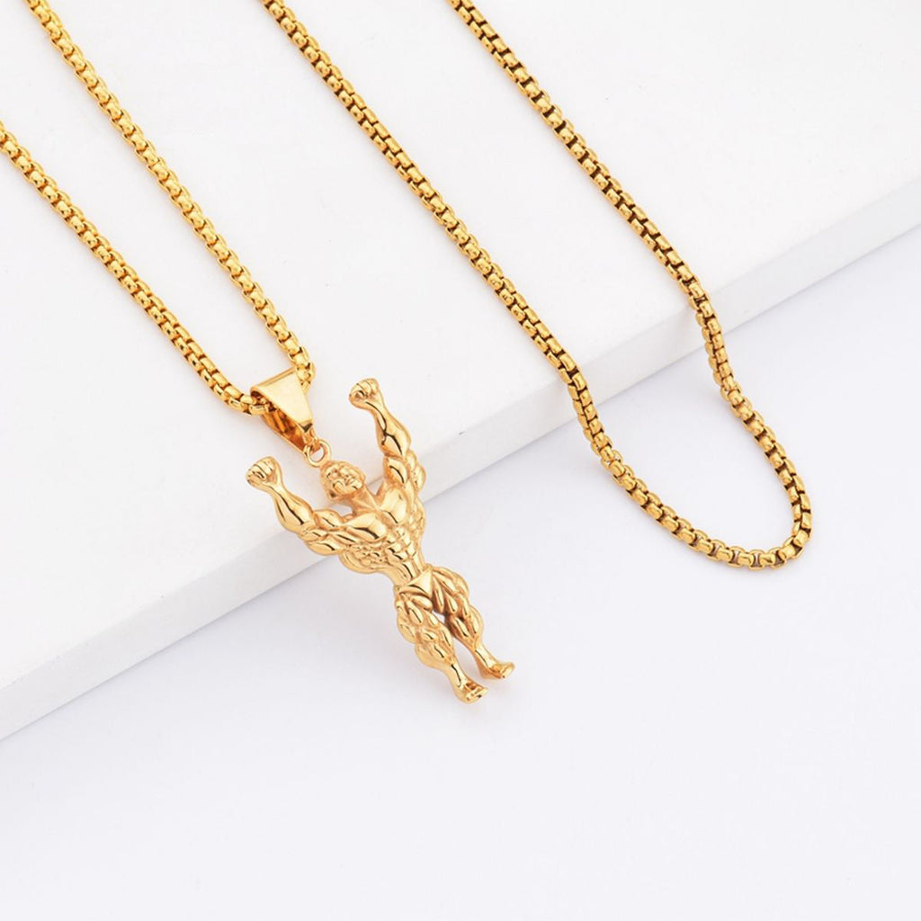Gym Fitness Body Builder Wrestler Gold Stainless Steel Pendant Chain