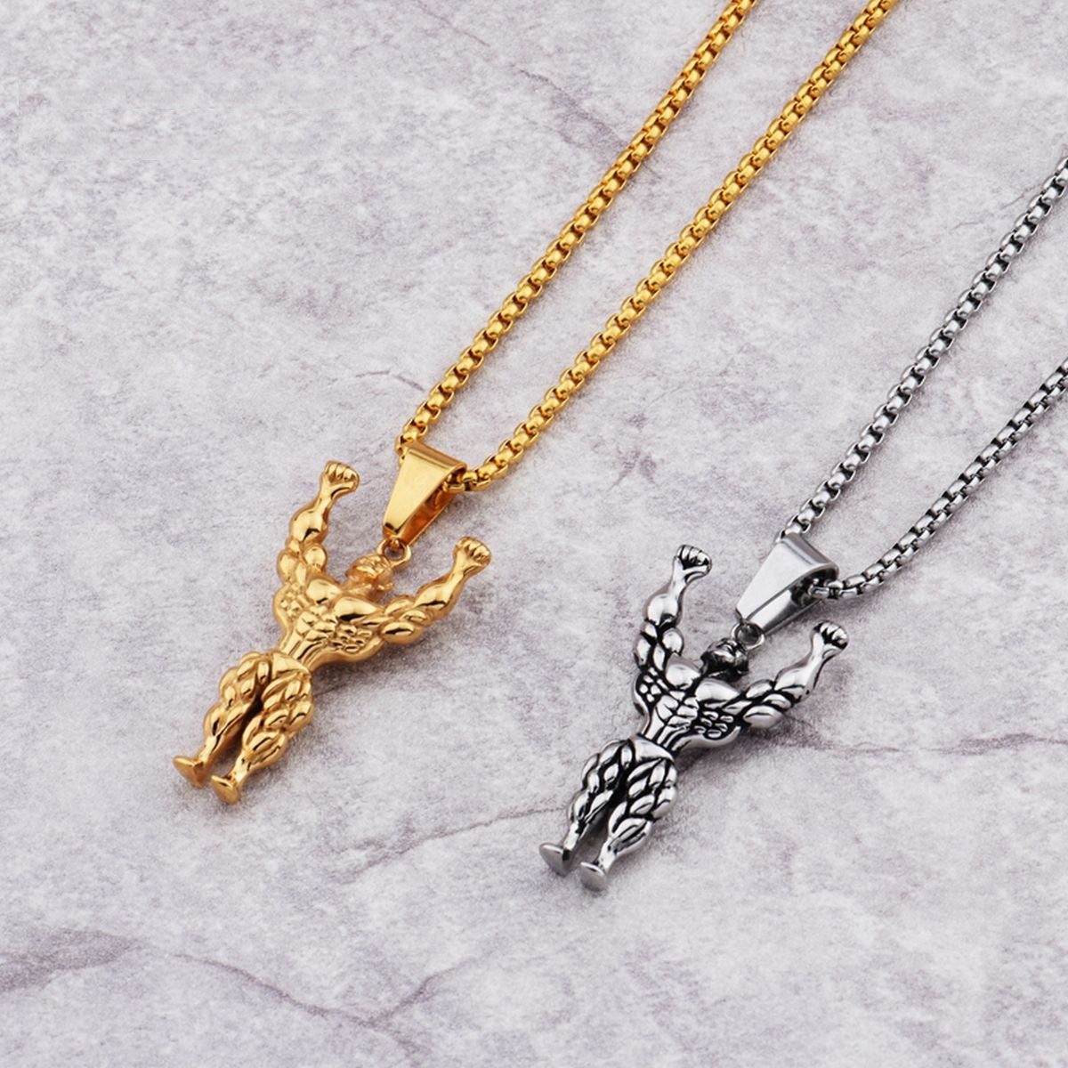 Gym Fitness Body Builder Wrestler Gold Stainless Steel Pendant Chain
