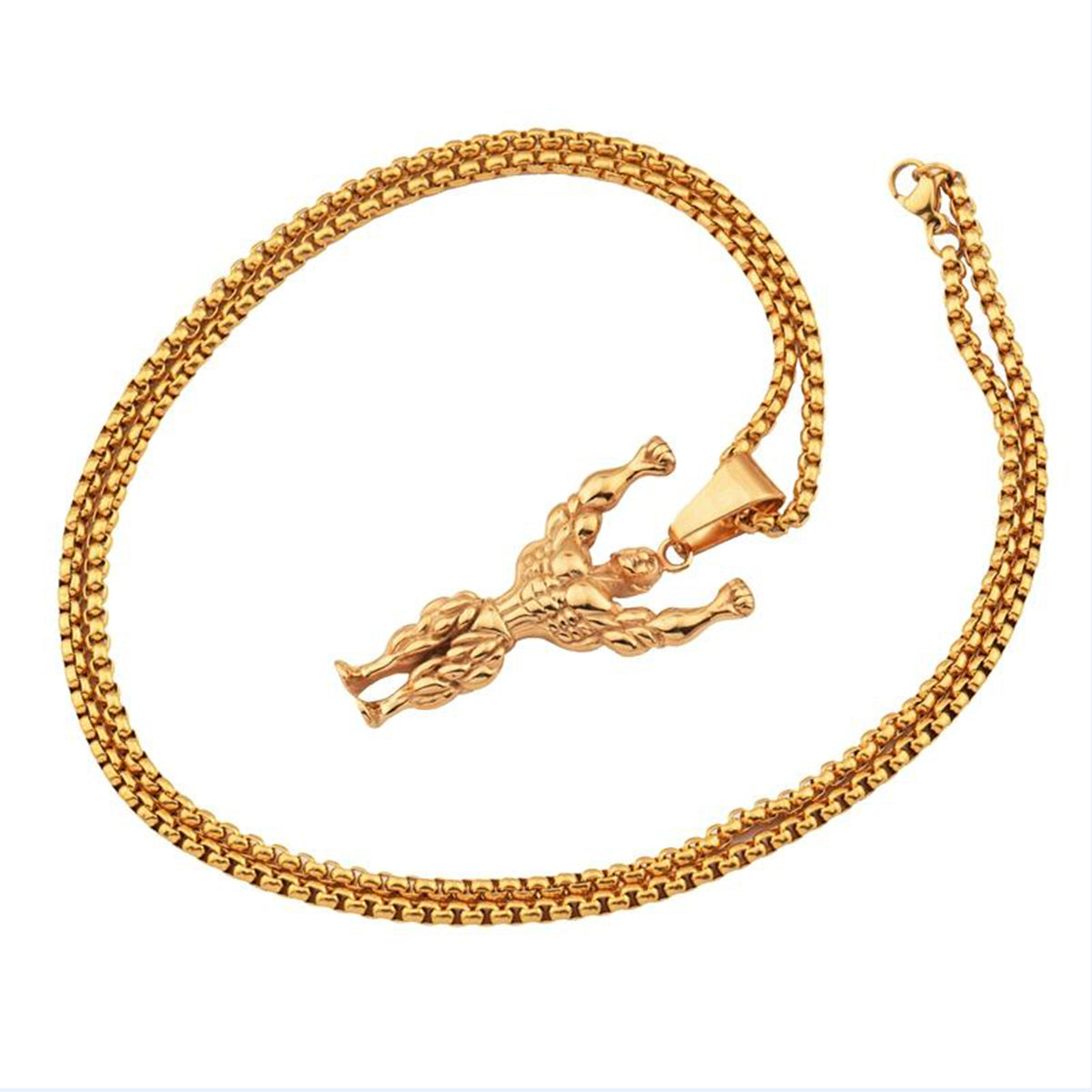 Gym Fitness Body Builder Wrestler Gold Stainless Steel Pendant Chain