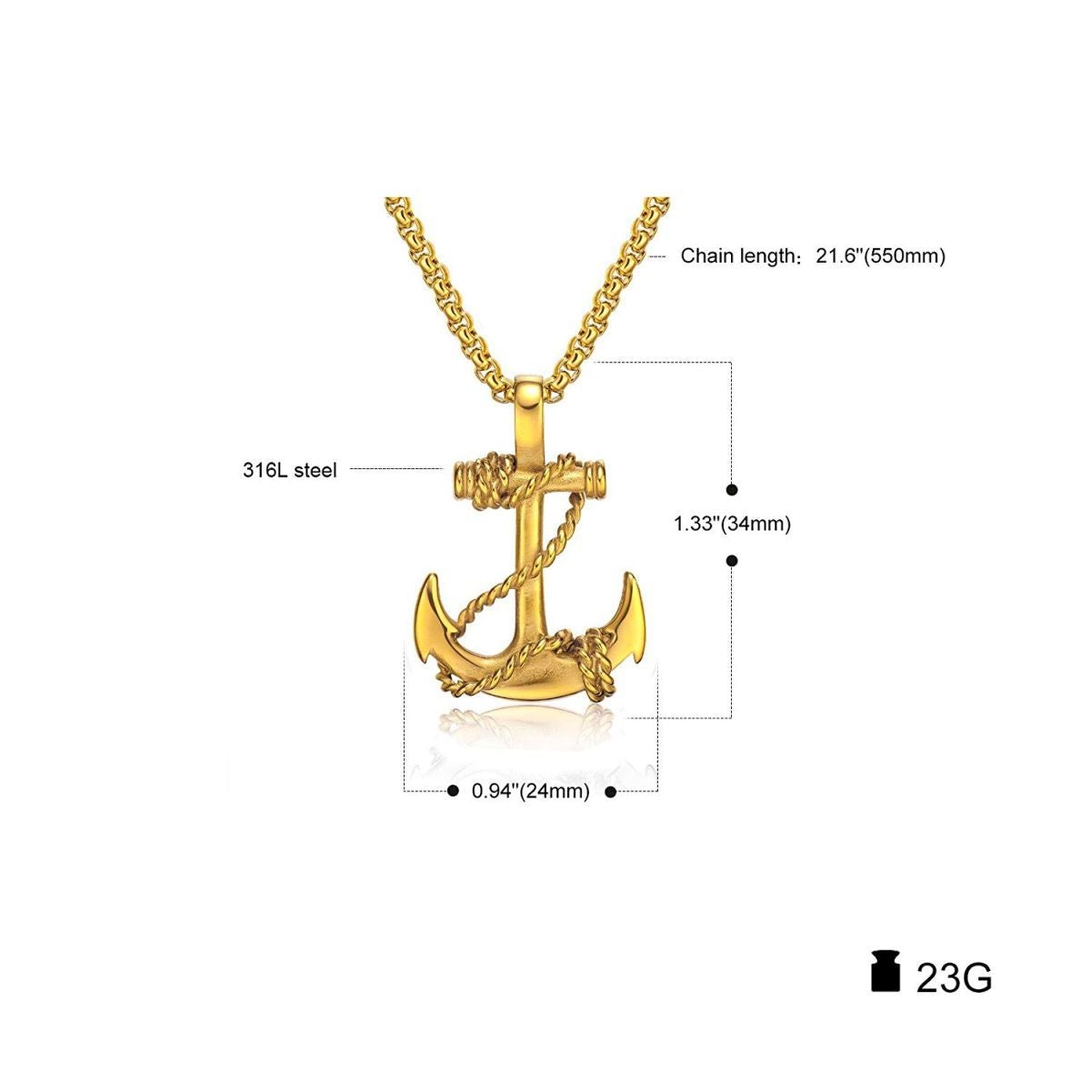 Navy Rudder Anchor Sailor Gold Stainless Steel Pendant Bulk