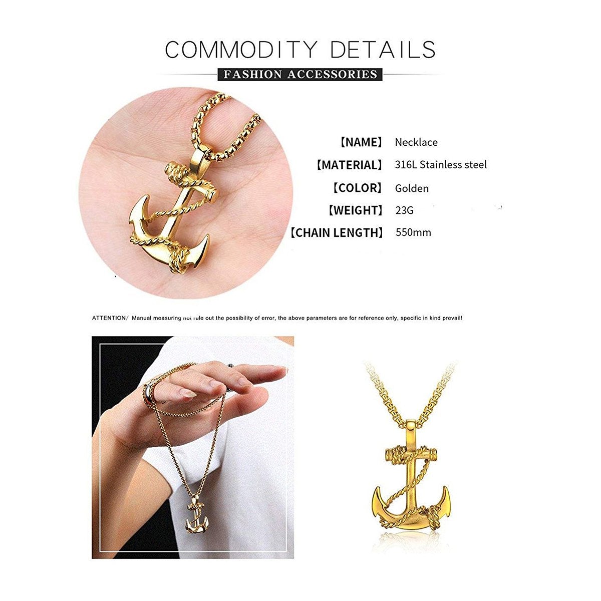 Navy Rudder Anchor Sailor Gold Stainless Steel Pendant Bulk