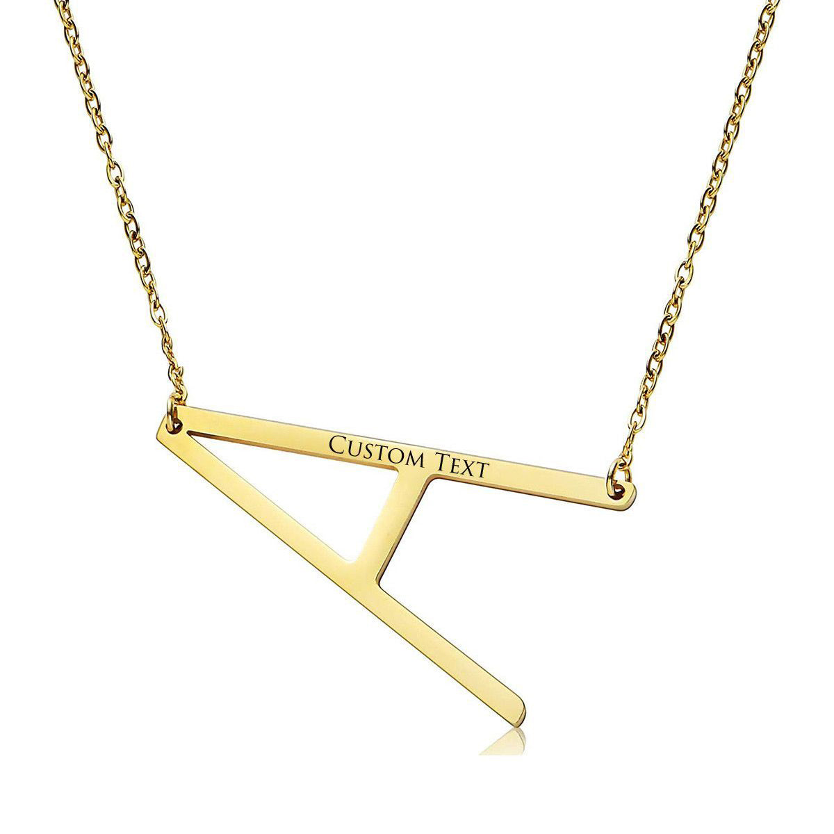 Sideways Alphabet Initial Large All Letter Personalised Customized Engraved Gold Stainless Steel Pendant Necklace