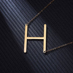 Sideways Alphabet Initial Large All Letter Personalised Customized Engraved Gold Stainless Steel Pendant Necklace