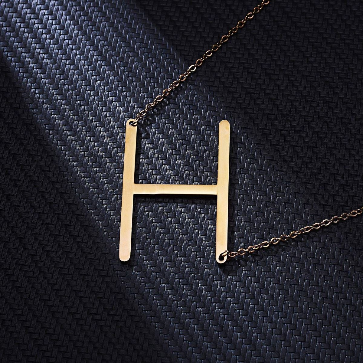 Sideways Alphabet Initial Large All Letter Personalised Customized Engraved Gold Stainless Steel Pendant Necklace