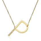 Sideways Alphabet Initial Large All Letter Personalised Customized Engraved Gold Stainless Steel Pendant Necklace
