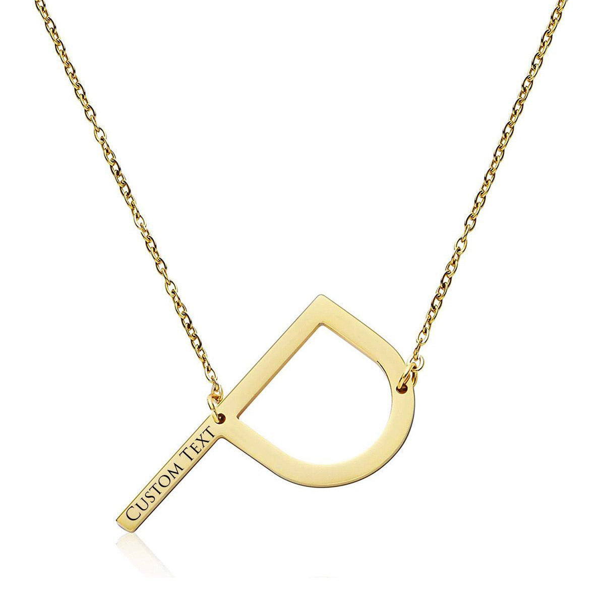 Sideways Alphabet Initial Large All Letter Personalised Customized Engraved Gold Stainless Steel Pendant Necklace