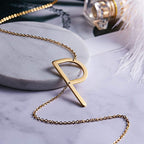 Sideways Alphabet Initial Large All Letter Personalised Customized Engraved Gold Stainless Steel Pendant Necklace