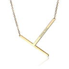 Sideways Alphabet Initial Large All Letter Personalised Customized Engraved Gold Stainless Steel Pendant Necklace