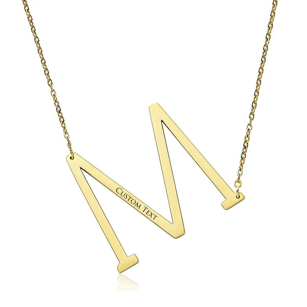 Sideways Alphabet Initial Large All Letter Personalised Customized Engraved Gold Stainless Steel Pendant Necklace