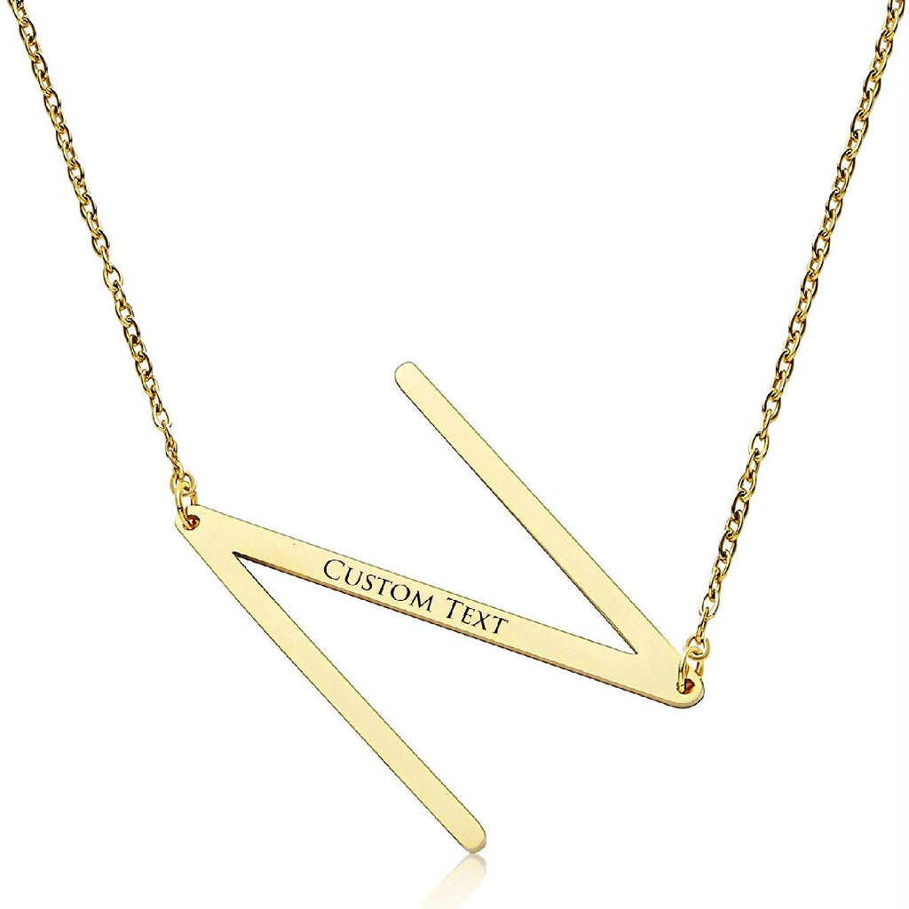 Sideways Alphabet Initial Large All Letter Personalised Customized Engraved Gold Stainless Steel Pendant Necklace