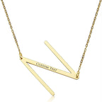 Sideways Alphabet Initial Large All Letter Personalised Customized Engraved Gold Stainless Steel Pendant Necklace