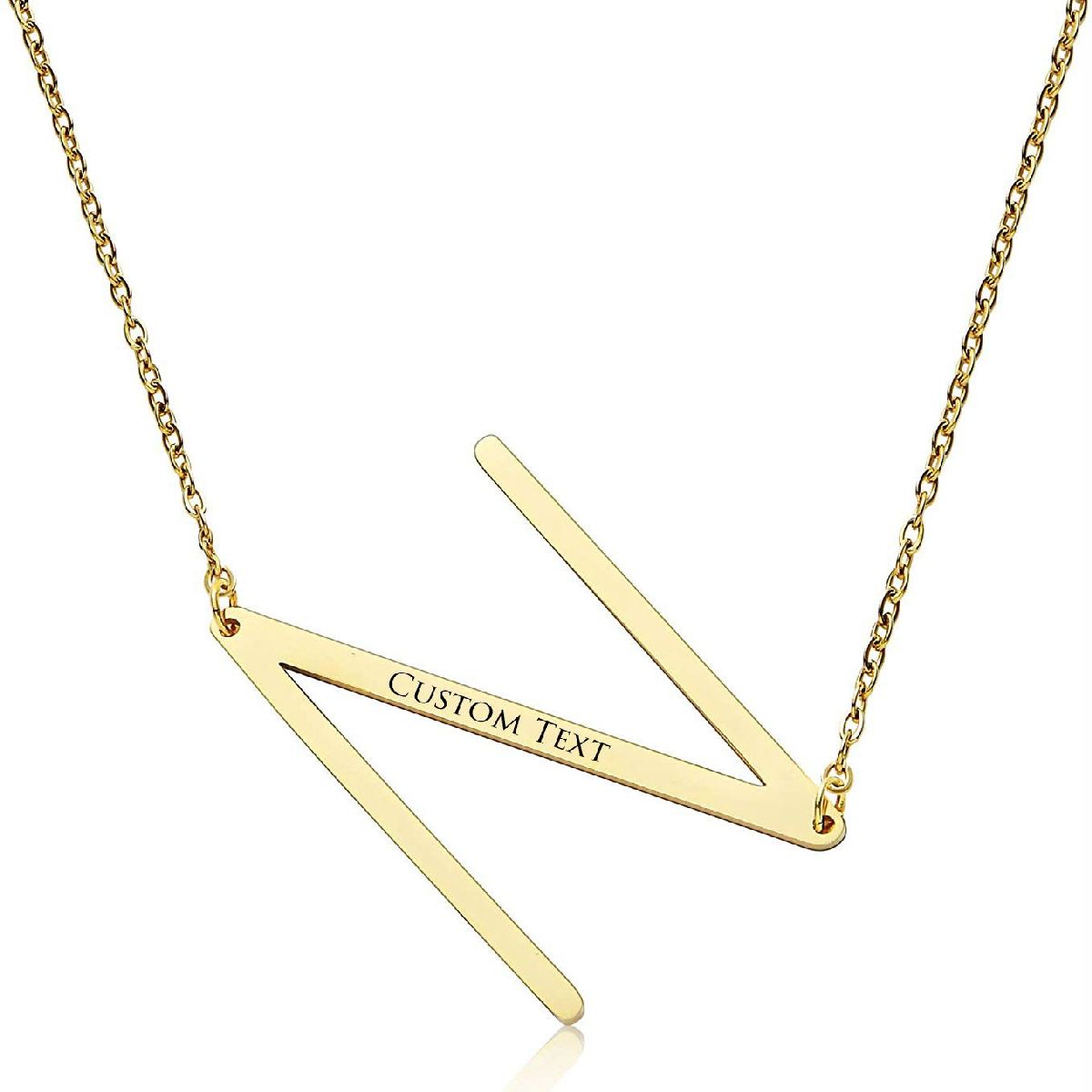 Sideways Alphabet Initial Large All Letter Personalised Customized Engraved Gold Stainless Steel Pendant Necklace