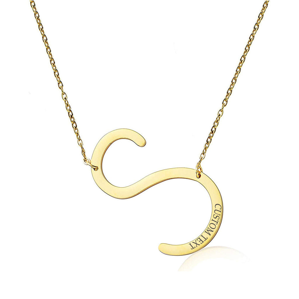 Sideways Alphabet Initial Large All Letter Personalised Customized Engraved Gold Stainless Steel Pendant Necklace