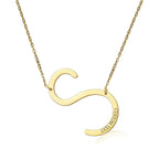 Sideways Alphabet Initial Large All Letter Personalised Customized Engraved Gold Stainless Steel Pendant Necklace