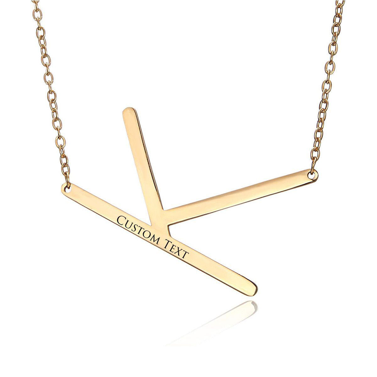 Sideways Alphabet Initial Large All Letter Personalised Customized Engraved Gold Stainless Steel Pendant Necklace