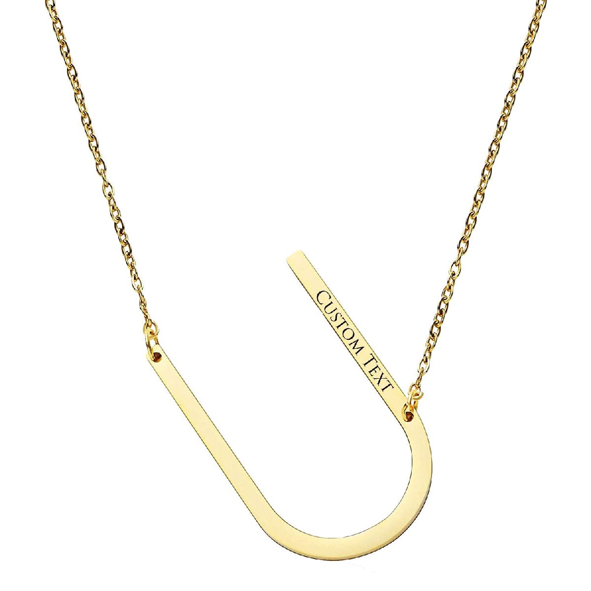 Sideways Alphabet Initial Large All Letter Personalised Customized Engraved Gold Stainless Steel Pendant Necklace