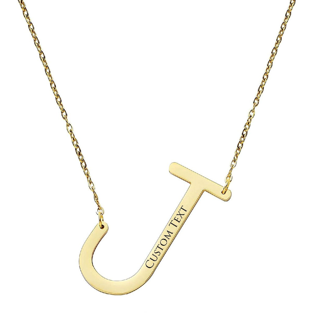 Sideways Alphabet Initial Large All Letter Personalised Customized Engraved Gold Stainless Steel Pendant Necklace