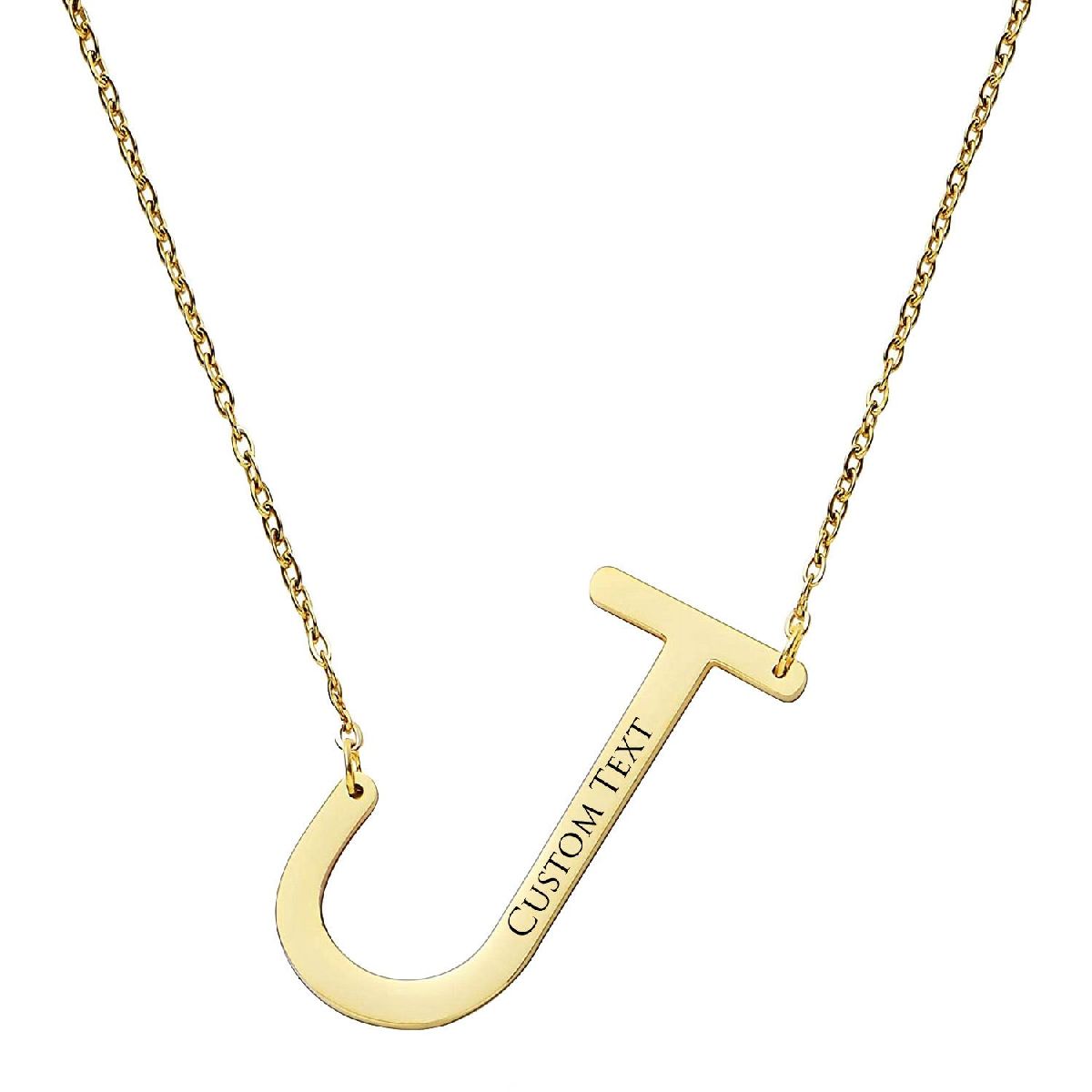 Sideways Alphabet Initial Large All Letter Personalised Customized Engraved Gold Stainless Steel Pendant Necklace
