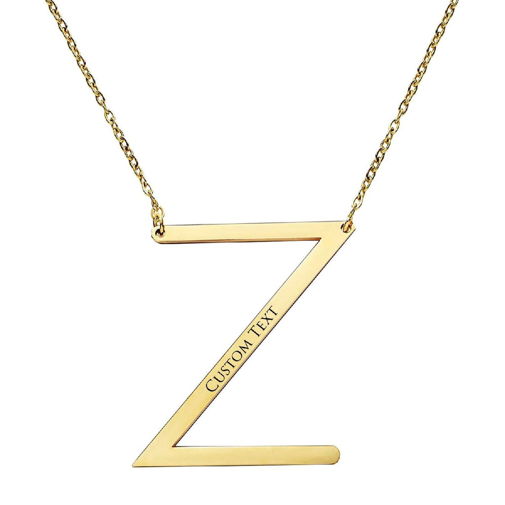 Sideways Alphabet Initial Large All Letter Personalised Customized Engraved Gold Stainless Steel Pendant Necklace