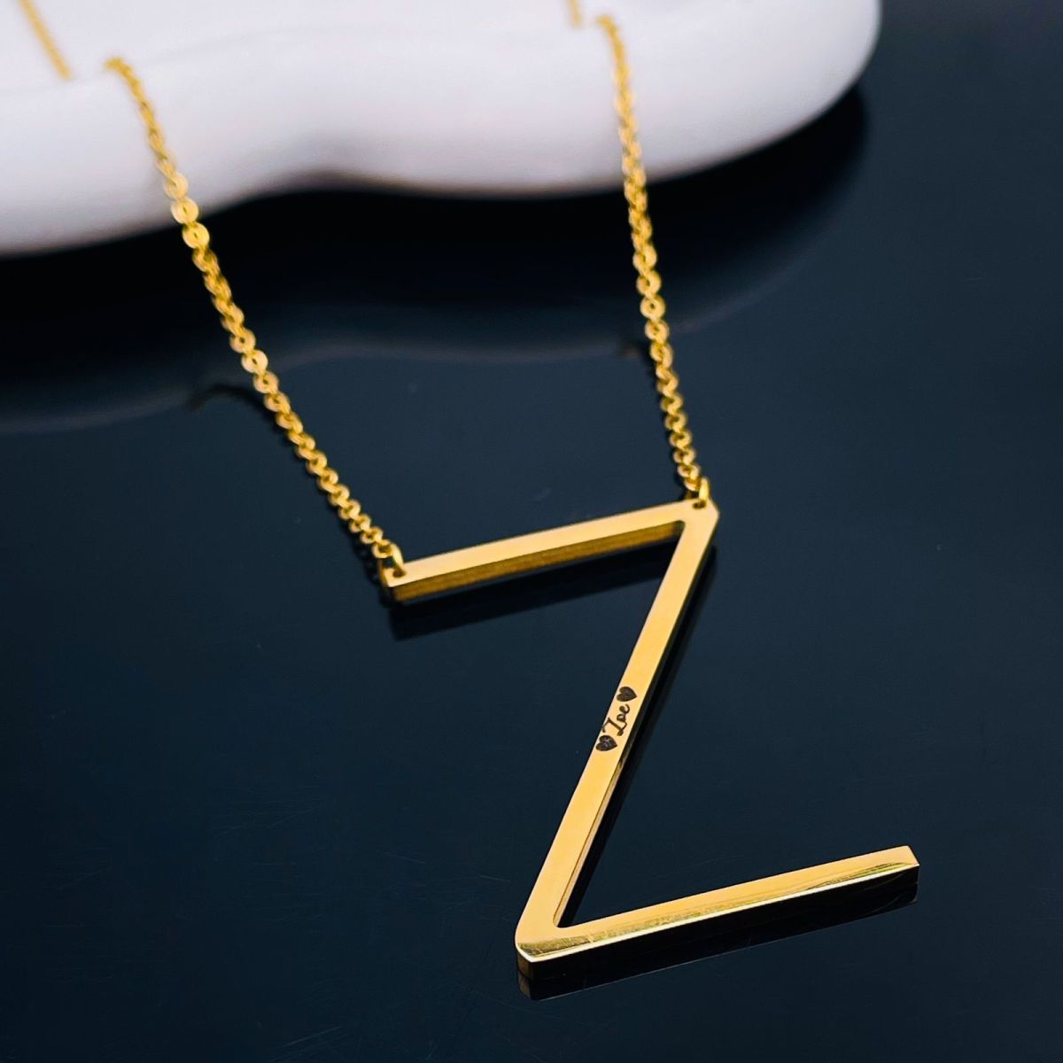 Sideways Alphabet Initial Large All Letter Personalised Customized Engraved Gold Stainless Steel Pendant Necklace Main image