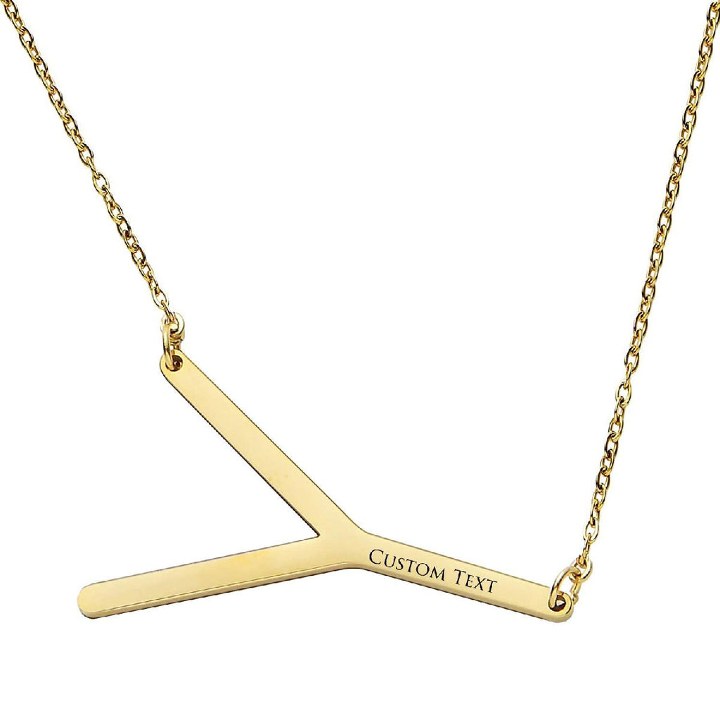 Sideways Alphabet Initial Large All Letter Personalised Customized Engraved Gold Stainless Steel Pendant Necklace