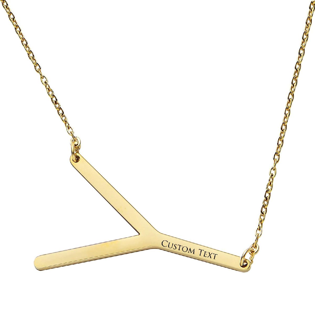 Sideways Alphabet Initial Large All Letter Personalised Customized Engraved Gold Stainless Steel Pendant Necklace