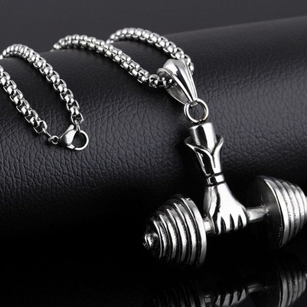Silver Stainless Steel Dumbbell Barbell Weight Lifting Pendant Chain Main image