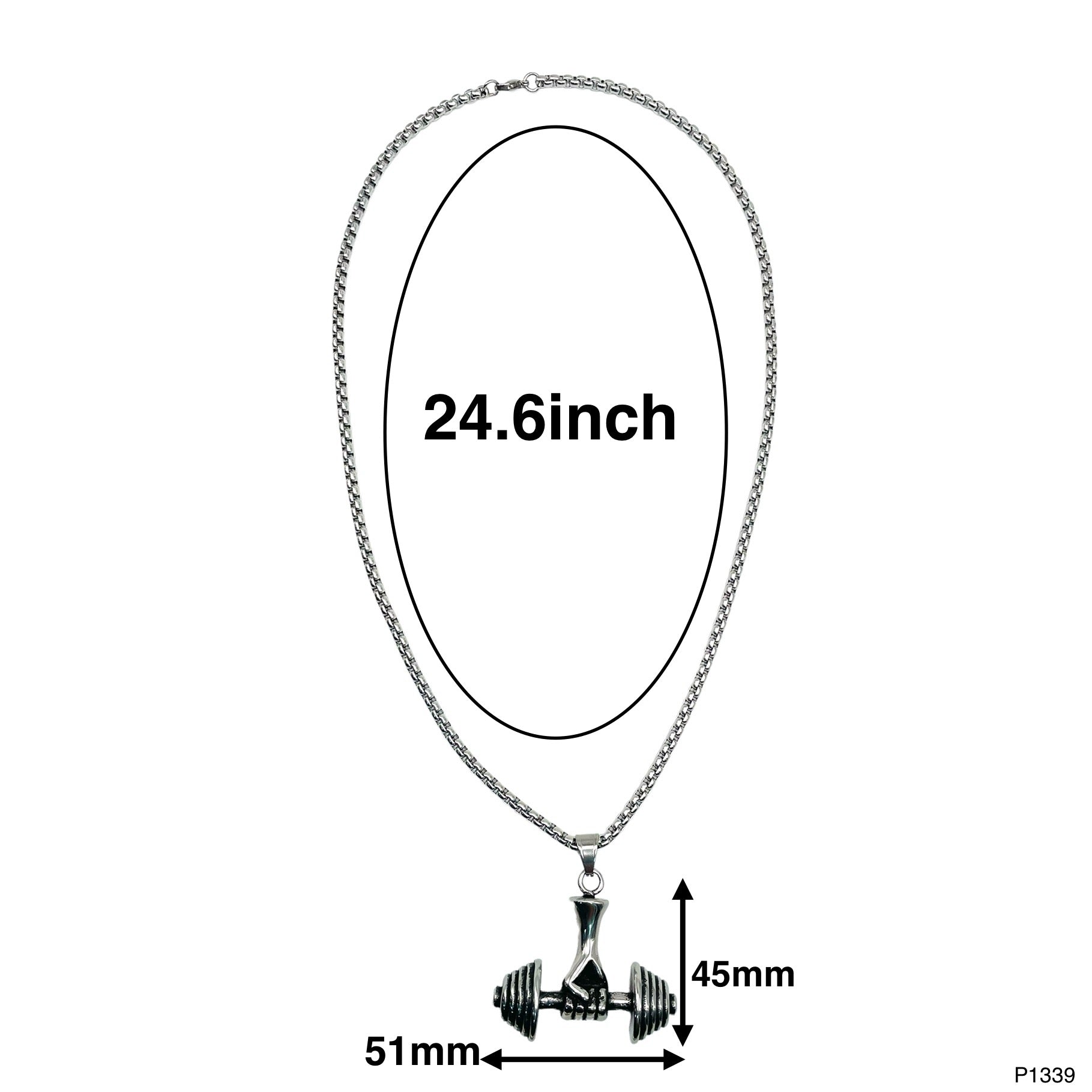 Silver Stainless Steel Dumbbell Barbell Weight Lifting Pendant Chain