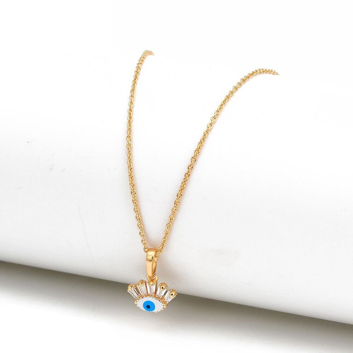 Turkish Evil Eye Blue Enamel Necklace Pendant Chain Bulk