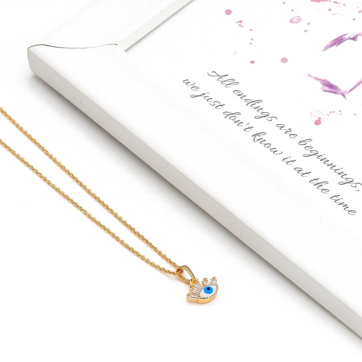Turkish Evil Eye Blue Enamel Necklace Pendant Chain Bulk