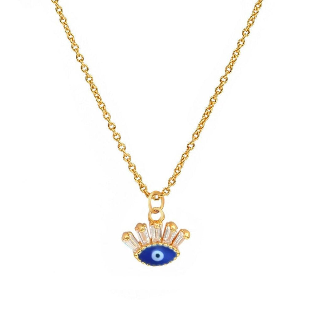 Turkish Evil Eye Blue Enamel Necklace Pendant Chain Bulk