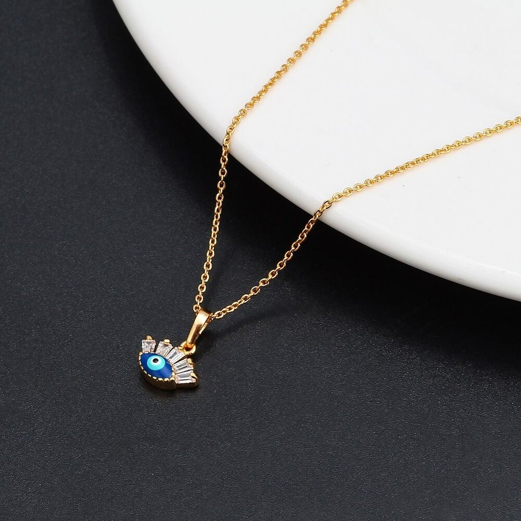 Turkish Evil Eye Blue Enamel Necklace Pendant Chain Bulk