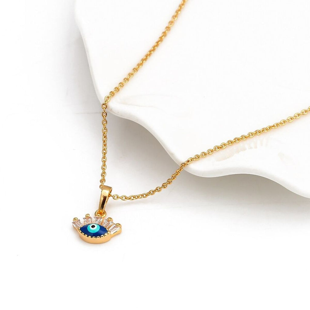 Turkish Evil Eye Blue Enamel Necklace Pendant Chain Bulk