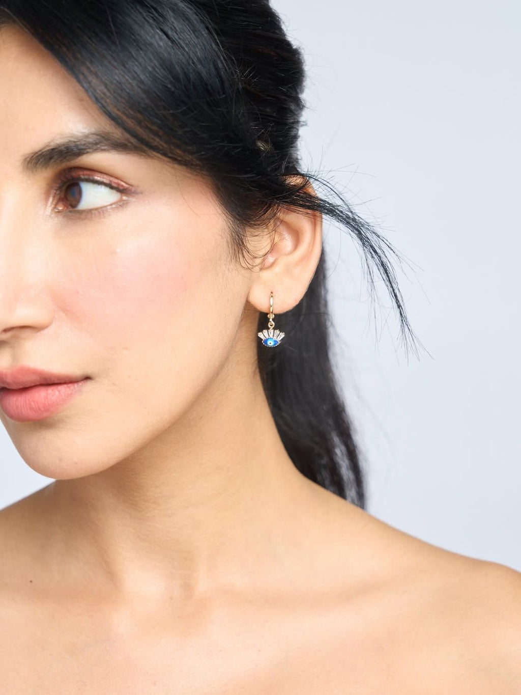 Evil Eye 18K Gold White Brass Hoop Earring Pair For Women Bulk
