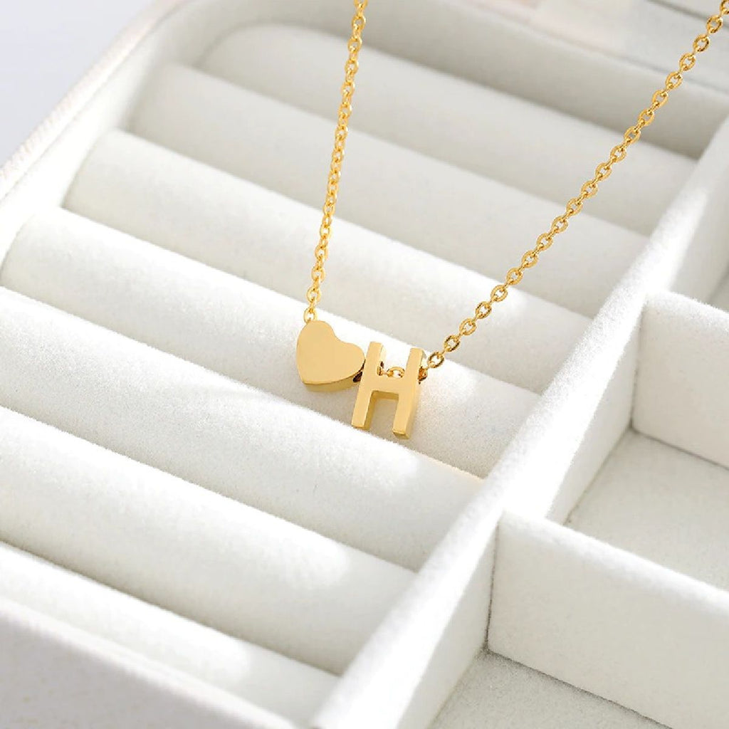 Initial Alphabet Gold Heart Letter A Necklace Pendant Chain Bulk