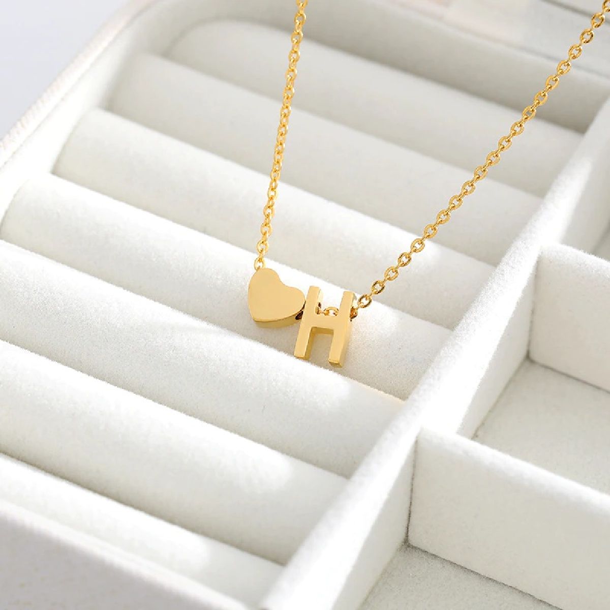 Initial Alphabet Gold Heart Letter A Necklace Pendant Chain Bulk