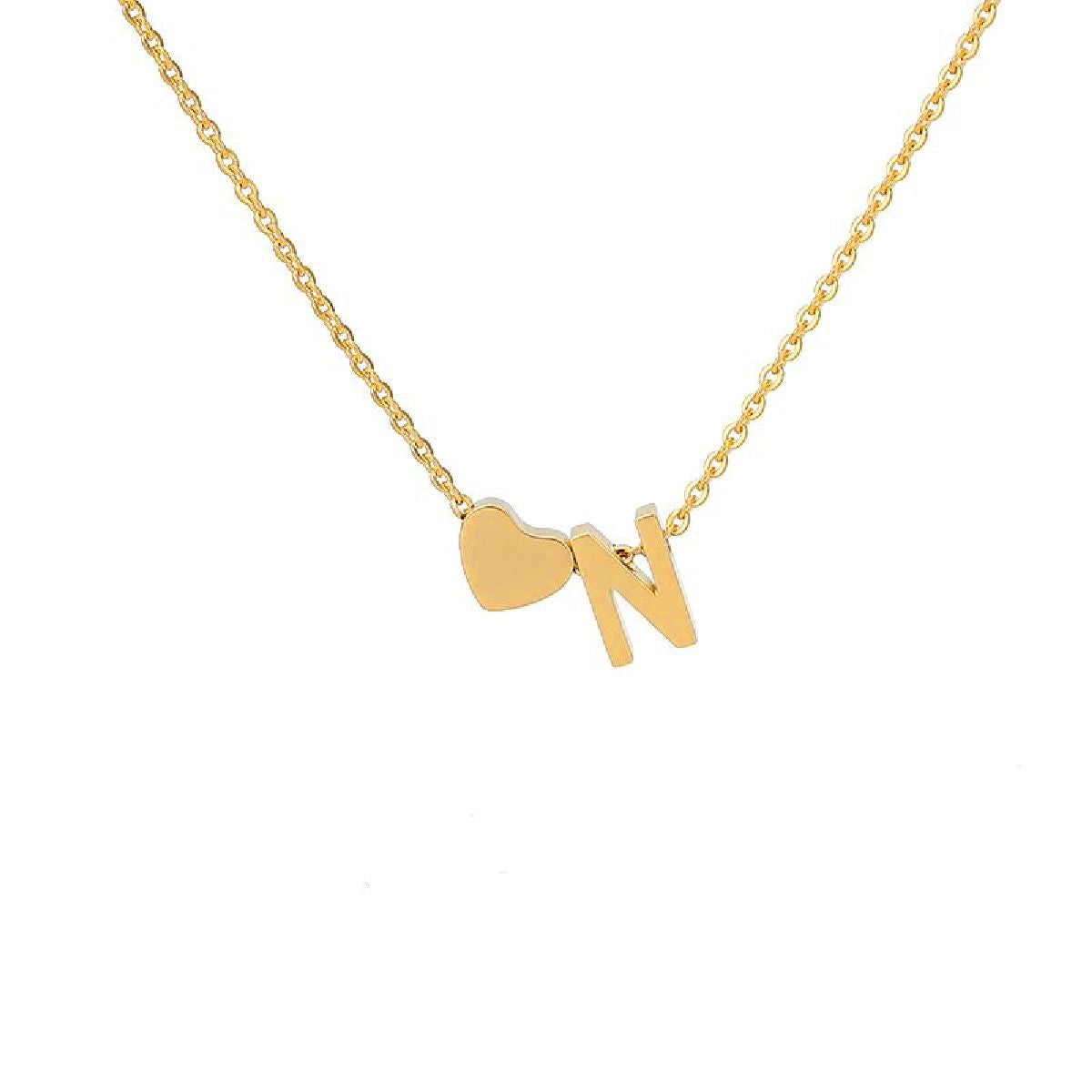 Initial Alphabet Gold Heart Letter A Necklace Pendant Chain Bulk